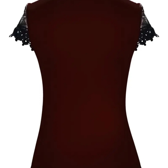 Casual Elegant Fashion Contrast Lace Top in  Stunning Burgundy Wine Color - Picture 3 of 11